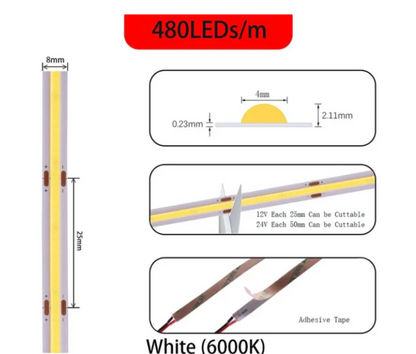 Cinta LED COB 480leds/M 5 metros 12V CY-4604