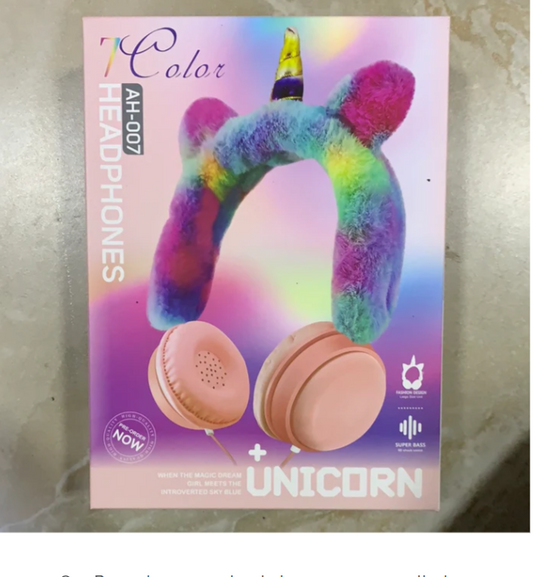 Audífonos unicornio con cable 7 Led AH-007(CAJA PAPEL)