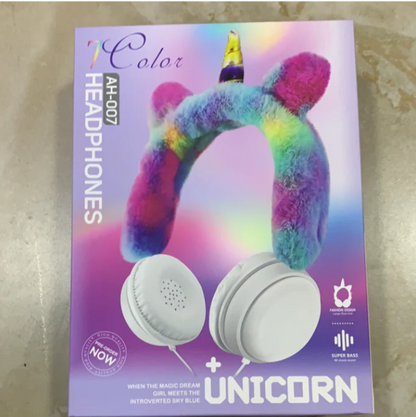 Audífonos unicornio con cable 7 Led AH-007(CAJA PAPEL)