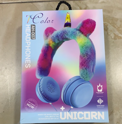 Audífonos unicornio con cable 7 Led AH-007(CAJA PAPEL)