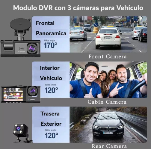 Camara dvr HD con 3 lentes de grabación