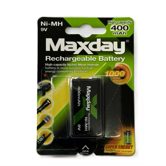 BATERIA 9V  MAXDAY RECARGABLE  1075