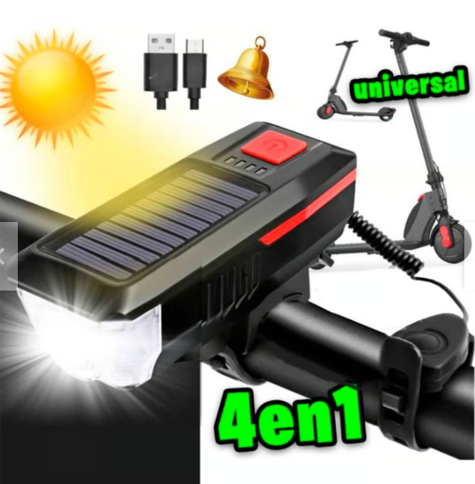 LUCES DE BICICLETA RECARGABLE Y CON PANEL SOLAR Y PITO  LY-17