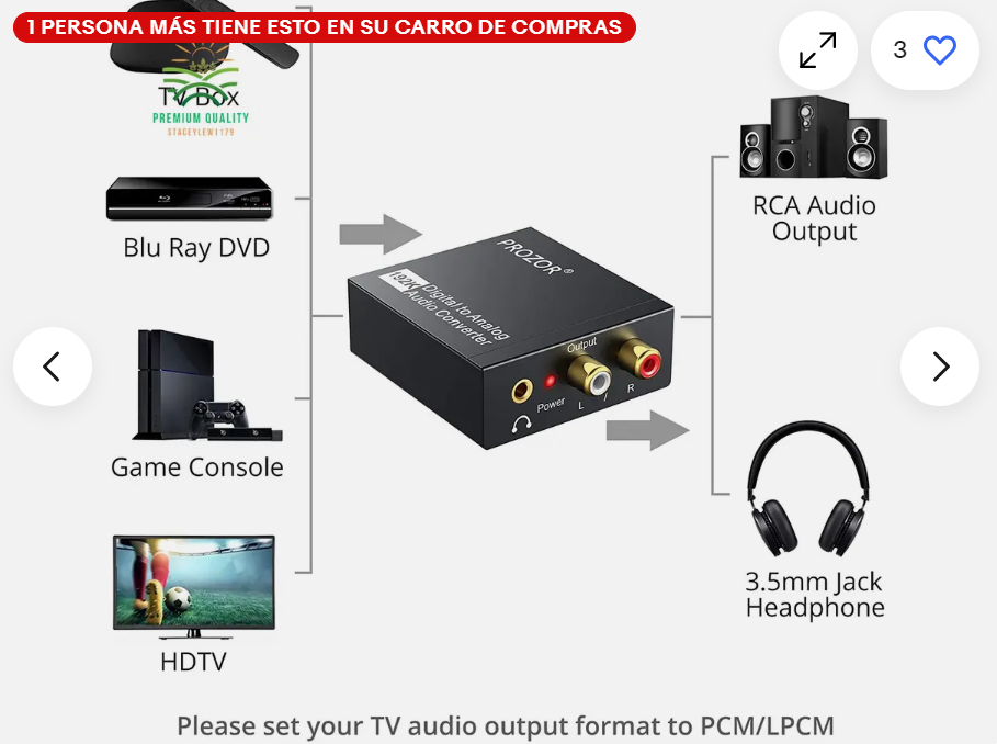 Convertidor de audio digital analógico para HDTV TV con cable óptico adaptador