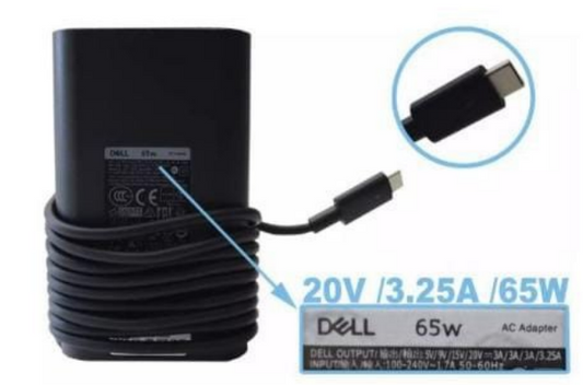 CARGADOR DE LAPTOP DELL DE65W-TC PUNTA TIPO C 20V-3.25A