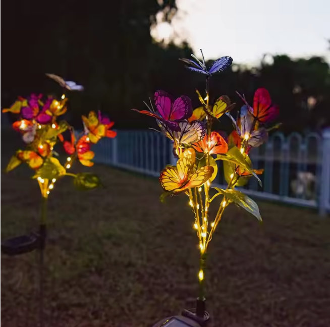 Luces solares de mariposa, luces decorativas para jardines.