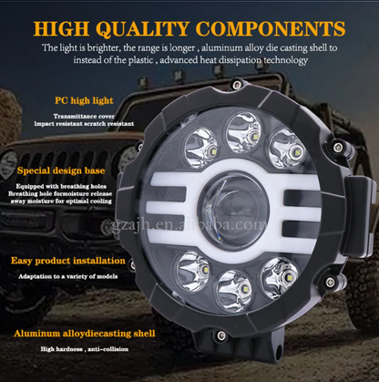 Faro led redondo 7" H4 , con base para jeep