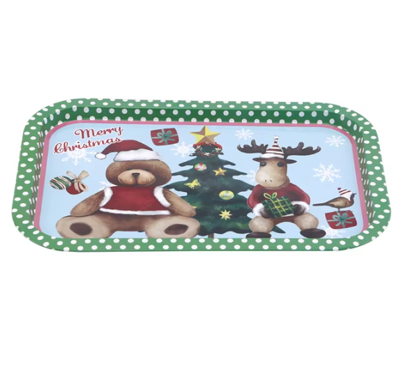 PLATO DECORATIVO METALICO NAVIDEÑO  34X23CM