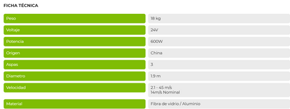 Aerogenerador 600W/24VDC